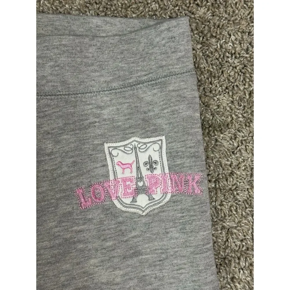 Y2K VICTORIA’S SECRET PINK Gray University Embroidered Crop Sweatpants Joggers S